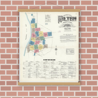 Old map wall art mockup — magnetic wood frame on brick wall — Sanborn Fire Insurance Map from Milton, Northumberland County, Pennsylvania (1913) - Complete Map Set