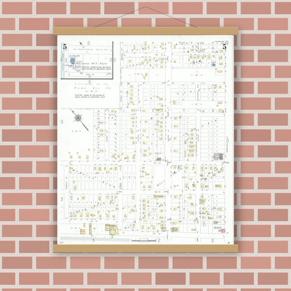Old map wall art mockup — magnetic wood frame on brick wall — Sanborn Fire Insurance Map from Nederland, Jefferson County, Texas (1949), Sheet #0005