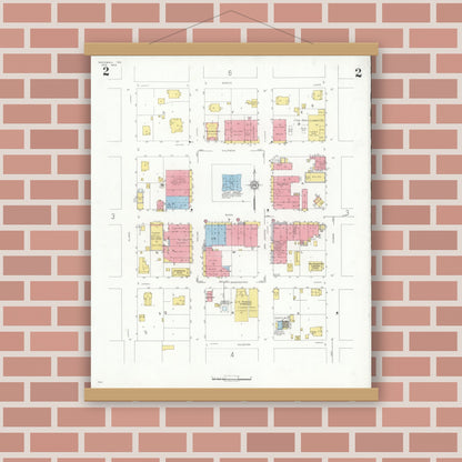 Old map wall art mockup — magnetic wood frame on brick wall — Sanborn Fire Insurance Map from Rockwall, Rockwall County, Texas (1934), Sheet #0002