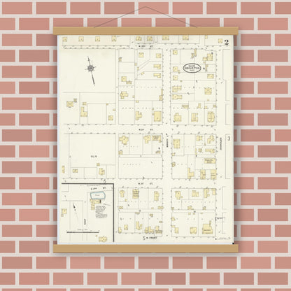 Old map wall art mockup — magnetic wood frame on brick wall — Sanborn Fire Insurance Map from Groveton, Trinity County, Texas (1912), Sheet #0002