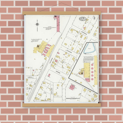 Old map wall art mockup — magnetic wood frame on brick wall — Sanborn Fire Insurance Map from Oak Hill, Jackson County, Ohio (1921), Sheet #0002