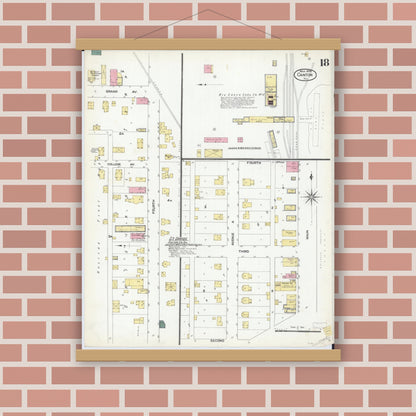 Old map wall art mockup — magnetic wood frame on brick wall — Sanborn Fire Insurance Map from Canton, Fulton County, Illinois (1909), Sheet #0018