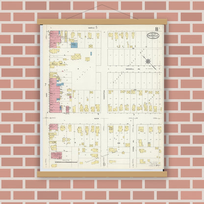 Old map wall art mockup — magnetic wood frame on brick wall — Sanborn Fire Insurance Map from Hicksville, Defiance County, Ohio (1913), Sheet #0008