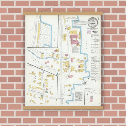 Old map wall art mockup — magnetic wood frame on brick wall — Sanborn Fire Insurance Map from Cornwall, Orange County, New York (1905) - Complete Map Set