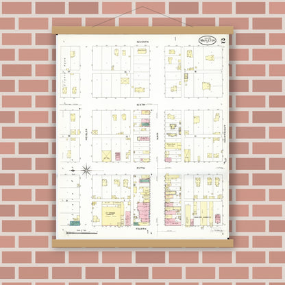 Old map wall art mockup — magnetic wood frame on brick wall — Sanborn Fire Insurance Map from Mapleton, Monona County, Iowa (1909), Sheet #0002