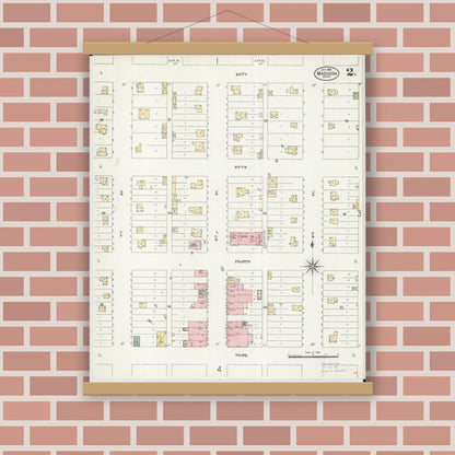 Old map wall art mockup — magnetic wood frame on brick wall — Sanborn Fire Insurance Map from Madison, Lac Qui Parle County, Minnesota (1906), Sheet #0002