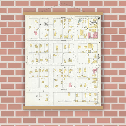 Old map wall art mockup — magnetic wood frame on brick wall — Sanborn Fire Insurance Map from Lagrange, LaGrange County, Indiana (1901), Sheet #0002