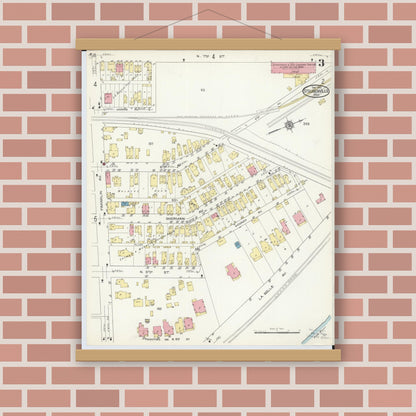 Old map wall art mockup — magnetic wood frame on brick wall — Sanborn Fire Insurance Map from Steubenville, Jefferson County, Ohio (1913), Sheet #0003