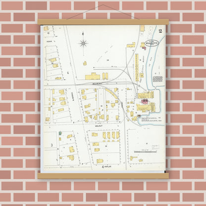Old map wall art mockup — magnetic wood frame on brick wall — Sanborn Fire Insurance Map from Wyandotte, Wayne County, Michigan (1900), Sheet #0002