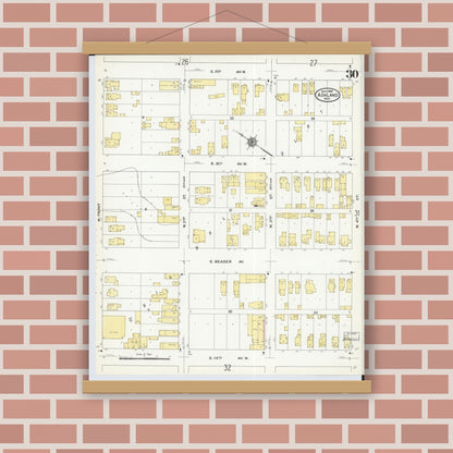 Old map wall art mockup — magnetic wood frame on brick wall — Sanborn Fire Insurance Map from Ashland, Ashland County, Wisconsin (1909), Sheet #0030
