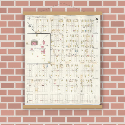 Old map wall art mockup — magnetic wood frame on brick wall — Sanborn Fire Insurance Map from New Ulm, Brown County, Minnesota (1946), Sheet #0006