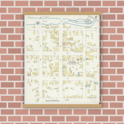 Old map wall art mockup — magnetic wood frame on brick wall — Sanborn Fire Insurance Map from Hawley, Wayne County, Pennsylvania (1897), Sheet #0002