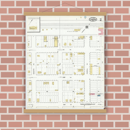 Old map wall art mockup — magnetic wood frame on brick wall — Sanborn Fire Insurance Map from Canadian, Hemphill County, Texas (1920), Sheet #0002