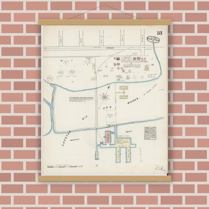 Old map wall art mockup — magnetic wood frame on brick wall — Sanborn Fire Insurance Map from Chester, Delaware County, Pennsylvania (1885), Sheet #0018
