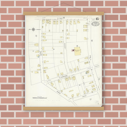 Old map wall art mockup — magnetic wood frame on brick wall — Sanborn Fire Insurance Map from Old Forge, Lackawanna County, Pennsylvania (1914), Sheet #0015