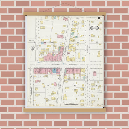 Old map wall art mockup — magnetic wood frame on brick wall — Sanborn Fire Insurance Map from Sturgis, Saint Joseph County, Michigan (1892), Sheet #0002