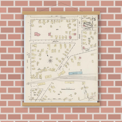 Old map wall art mockup — magnetic wood frame on brick wall — Sanborn Fire Insurance Map from Brockport, Monroe County, New York (1885), Sheet #0005