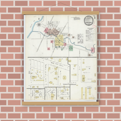 Old map wall art mockup — magnetic wood frame on brick wall — Sanborn Fire Insurance Map from Sebewaing, Huron County, Michigan (1895) - Complete Map Set