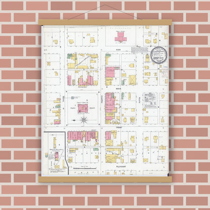 Old map wall art mockup — magnetic wood frame on brick wall — Sanborn Fire Insurance Map from Grant City, Worth County, Missouri (1900), Sheet #0001