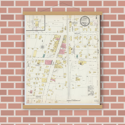 Old map wall art mockup — magnetic wood frame on brick wall — Sanborn Fire Insurance Map from Summitville, Madison County, Indiana (1893) - Complete Map Set