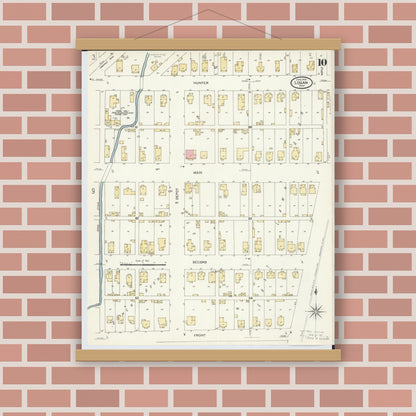 Old map wall art mockup — magnetic wood frame on brick wall — Sanborn Fire Insurance Map from Logan, Hocking County, Ohio (1907), Sheet #0010