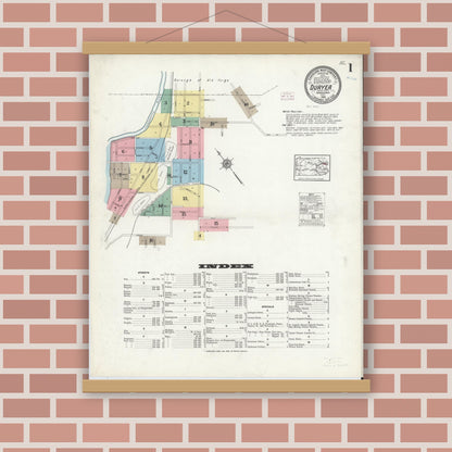 Old map wall art mockup — magnetic wood frame on brick wall — Sanborn Fire Insurance Map from Duryea, Luzerne County, Pennsylvania (1914) - Complete Map Set
