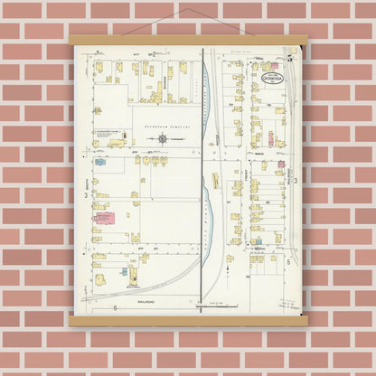 Old map wall art mockup — magnetic wood frame on brick wall — Sanborn Fire Insurance Map from Catawissa, Columbia County, Pennsylvania (1913), Sheet #0005