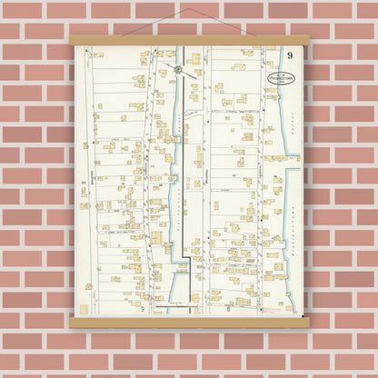 Old map wall art mockup — magnetic wood frame on brick wall — Sanborn Fire Insurance Map from Provincetown, Barnstable County, Massachusetts (1912), Sheet #0009