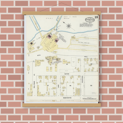 Old map wall art mockup — magnetic wood frame on brick wall — Sanborn Fire Insurance Map from Cheboygan, Cheboygan County, Michigan (1890), Sheet #0013