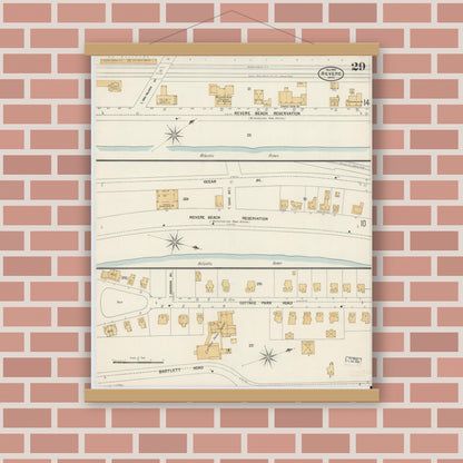 Old map wall art mockup — magnetic wood frame on brick wall — Sanborn Fire Insurance Map from Revere, Suffolk County, Massachusetts (1900), Sheet #0029