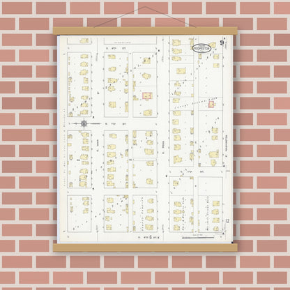 Old map wall art mockup — magnetic wood frame on brick wall — Sanborn Fire Insurance Map from Hoopeston, Vermilion County, Illinois (1913), Sheet #0009