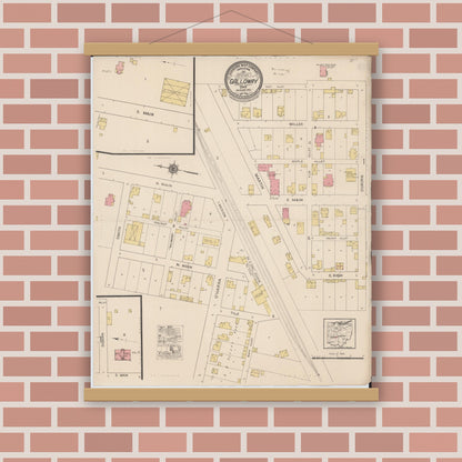 Old map wall art mockup — magnetic wood frame on brick wall — Sanborn Fire Insurance Map from Galloway, Franklin County, Ohio (1922), Sheet #0001