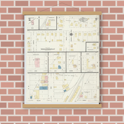 Old map wall art mockup — magnetic wood frame on brick wall — Sanborn Fire Insurance Map from Brown City, Sanilac County, Michigan (1924), Sheet #0002