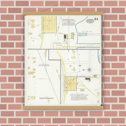 Old map wall art mockup — magnetic wood frame on brick wall — Sanborn Fire Insurance Map from Hancock, Houghton County, Michigan (1907), Sheet #0024