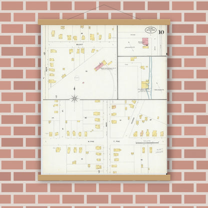 Old map wall art mockup — magnetic wood frame on brick wall — Sanborn Fire Insurance Map from Athens, Bradford County, Pennsylvania (1903), Sheet #0010