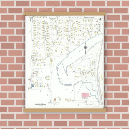 Old map wall art mockup — magnetic wood frame on brick wall — Sanborn Fire Insurance Map from Northville, Wayne County, Michigan (1942), Sheet #0004