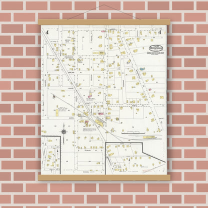 Old map wall art mockup — magnetic wood frame on brick wall — Sanborn Fire Insurance Map from Brooksville, Hernando County, Florida (1924), Sheet #0004
