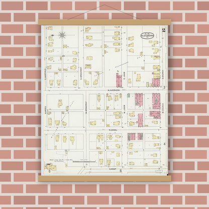 Old map wall art mockup — magnetic wood frame on brick wall — Sanborn Fire Insurance Map from Alexandria, Madison County, Indiana (1896), Sheet #0002