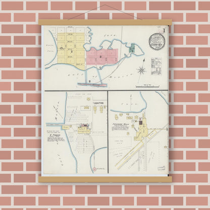 Old map wall art mockup — magnetic wood frame on brick wall — Sanborn Fire Insurance Map from Cedar Key, Levy County, Florida (1890), Sheet #0001