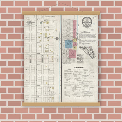 Old map wall art mockup — magnetic wood frame on brick wall — Sanborn Fire Insurance Map from Pablo Beach, Duval County, Florida (1924) - Complete Map Set