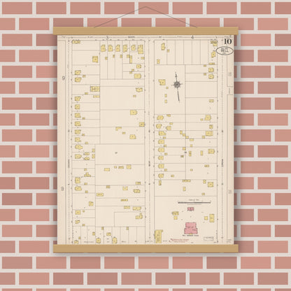 Old map wall art mockup — magnetic wood frame on brick wall — Sanborn Fire Insurance Map from Bell, Los Angeles County, California (1922), Sheet #0010