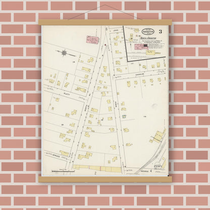 Old map wall art mockup — magnetic wood frame on brick wall — Sanborn Fire Insurance Map from Abington, Plymouth County, Massachusetts (1915), Sheet #0003