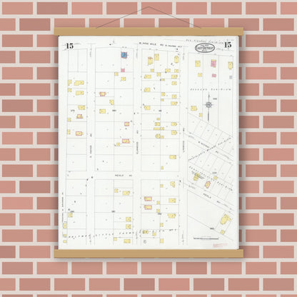 Old map wall art mockup — magnetic wood frame on brick wall — Sanborn Fire Insurance Map from East Detroit, Macomb County, Michigan (1931), Sheet #0015