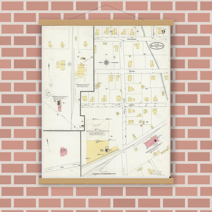 Old map wall art mockup — magnetic wood frame on brick wall — Sanborn Fire Insurance Map from Nacogdoches, Nacogdoches County, Texas (1912), Sheet #0009