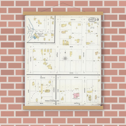 Old map wall art mockup — magnetic wood frame on brick wall — Sanborn Fire Insurance Map from Yorkville, Kendall County, Illinois (1898), Sheet #0003