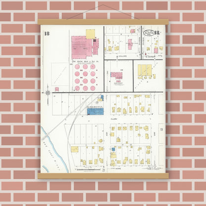 Old map wall art mockup — magnetic wood frame on brick wall — Sanborn Fire Insurance Map from Austin, Mower County, Minnesota (1926), Sheet #0018