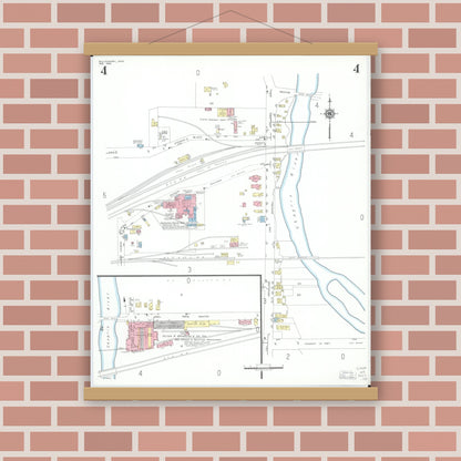 Old map wall art mockup — magnetic wood frame on brick wall — Sanborn Fire Insurance Map from Willoughby, Lake County, Ohio (1952), Sheet #0004