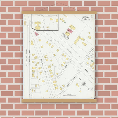 Old map wall art mockup — magnetic wood frame on brick wall — Sanborn Fire Insurance Map from Milton, Norfolk County, Massachusetts (1901), Sheet #0002
