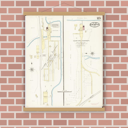 Old map wall art mockup — magnetic wood frame on brick wall — Sanborn Fire Insurance Map from Burlington, Des Moines County, Iowa (1888), Sheet #0025