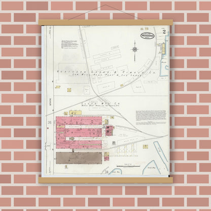 Old map wall art mockup — magnetic wood frame on brick wall — Sanborn Fire Insurance Map from Menominee, Menominee County, Michigan (1921), Sheet #0002